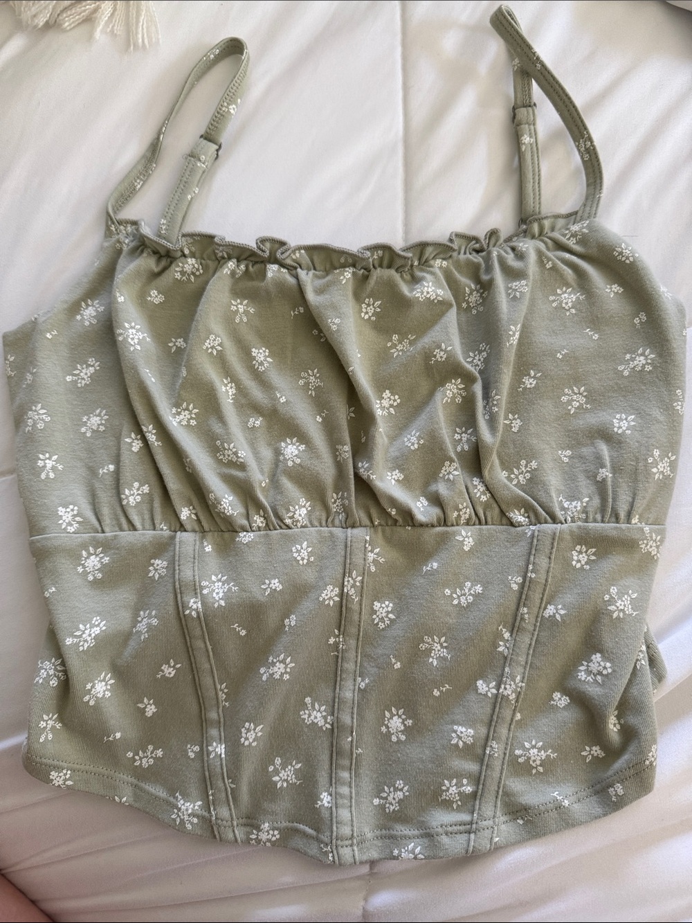 NWOT Hollister Jersey Corset Cami Top in Sage Green Floral